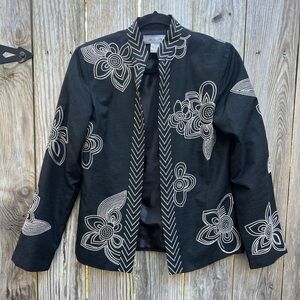 Birch Hill Embroidered Floral Black Jacket Silk Blend Blazer Jacket Sz Small
